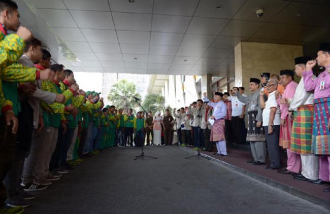 Gubri Sambut Kedatangan Kontingen PON XIX Prov Riau