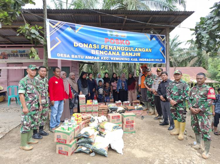 Kodim 0314/Inhil Salurkan Bantuan untuk Korban Banjir Dusun Nibul Desa Batu Ampar