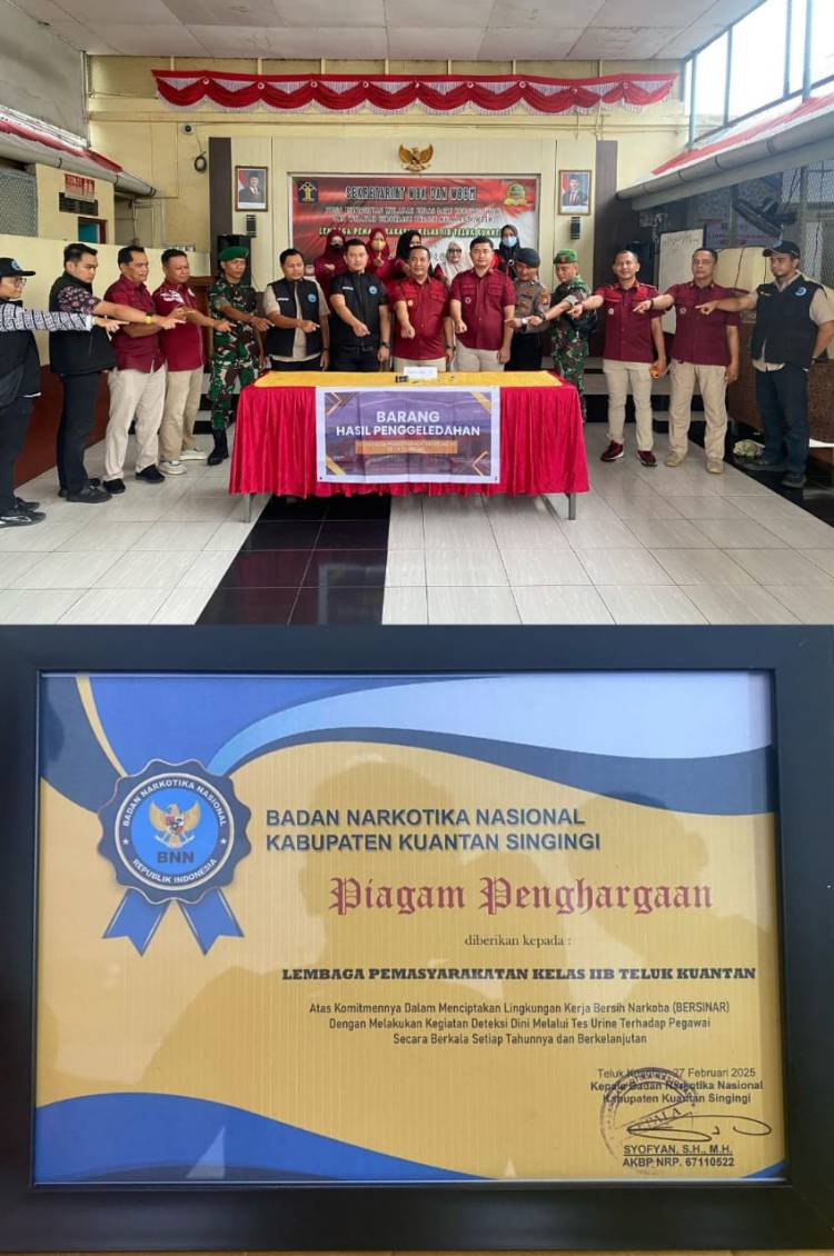 Lapas Teluk Kuantan Terima Penghargaan dari BNN Kuansing