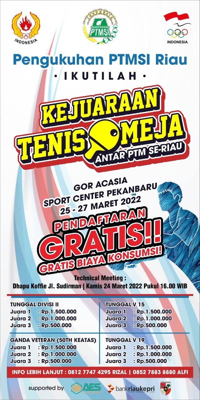 Jelang Pengukuhan, Pengprov PTMSI Riau Gelar Kejuaraan Tenis Meja PTM SE Riau