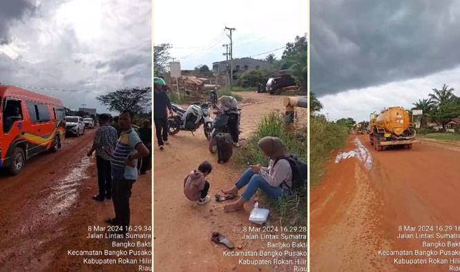 Truk Tanah Urug PT PHR dan Kontraktor Bikin Jalinsum di Rohil Berlumpur, Korban Berjatuhan