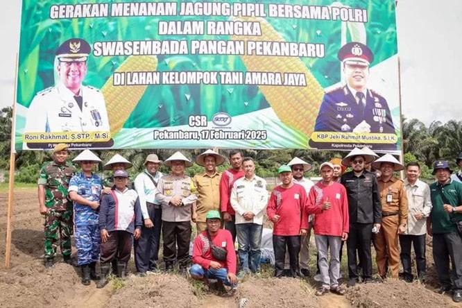Dukung Swasembada Pangan, Wakil Ketua DPRD Pekanbaru Andry Saputra Tanam Jagung Bersama Polri