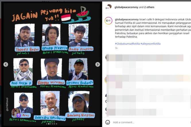 Sembilan WNI Relawan Global Sumud Flotilla Ditangkap Tentara Israel