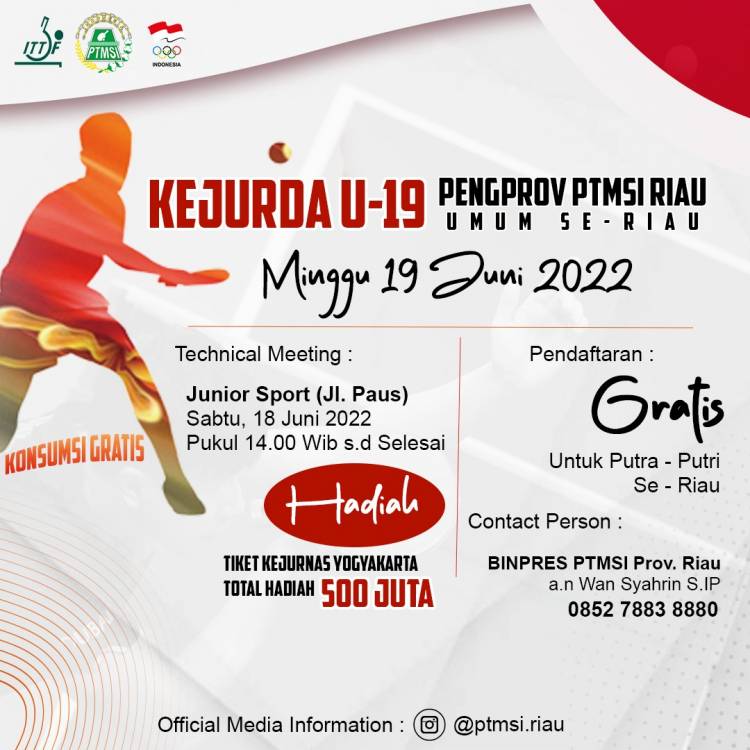 Pengprov PTMSI Riau Siap Gelar Kejurda Tenis Meja U-19