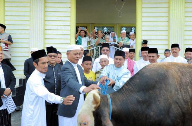 Sholat Idul Adha 1446 H di Sei Guntung, Bupati H Herman Serahkan Sapi Kurban Presiden untuk Masyarakat Kateman