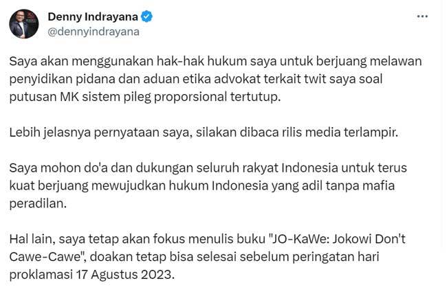 Soal SPDP Kasus Twit Putusan MK, Denny Indrayana akan Minta Bantuan Internasional