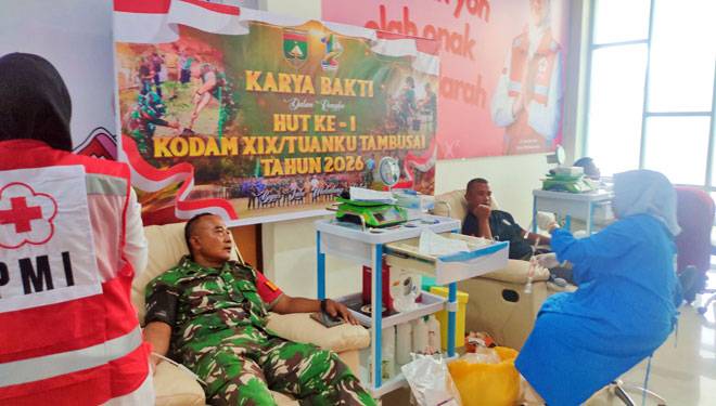 Jelang HUT Ke-1 Kodam XIX/Tuanku Tambusai, Kodim 0313/KPR Gelar Donor Darah