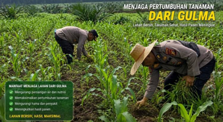 Kapolsek Kandis dan Wakapolsek Gotong Royong Bersihkan Gulma Tanaman Jagung untuk Ketahanan Pangan