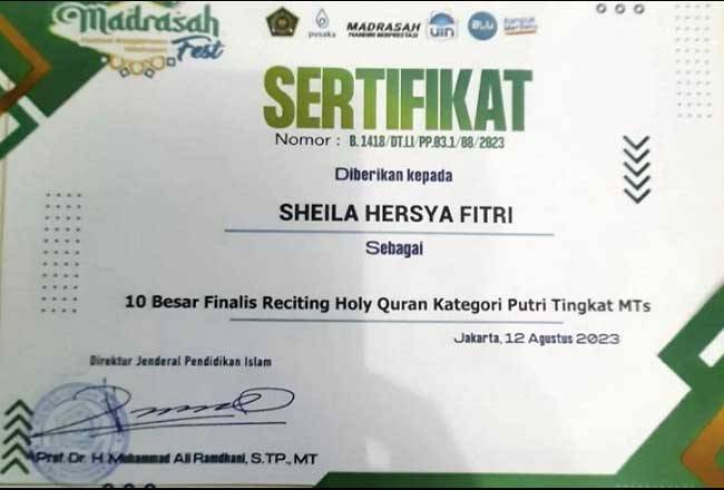 Pelajar MTsN 4 Kampar Masuk 10 Besar Madrasah Fest 2023