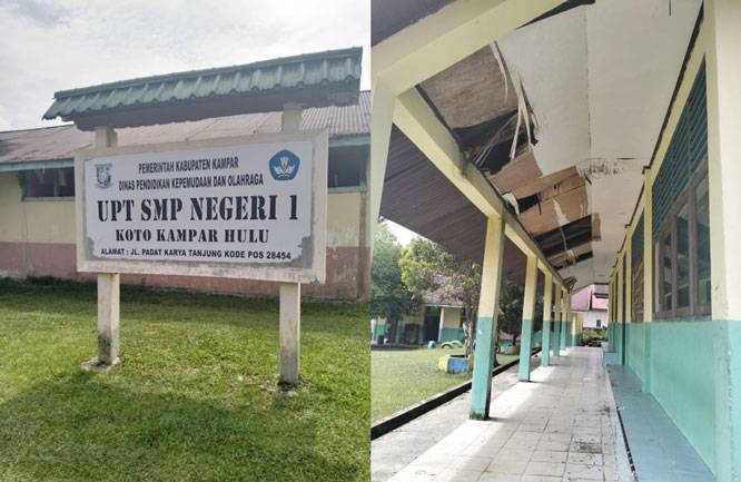 Kondisi Bangunan SMPN 1 Tanjung Kecamatan Koto Kampar Hulu Memprihatinkan, Butuh Perhatian Serius