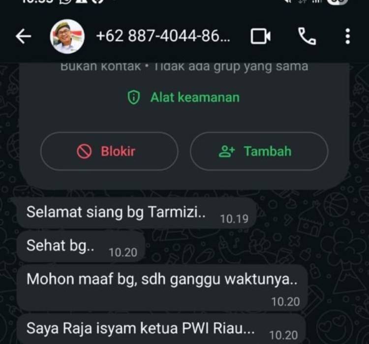 Waspada! Akun WhatsApp Palsu Mengaku Ketua PWI Riau, Modus Minta Uang Tiket