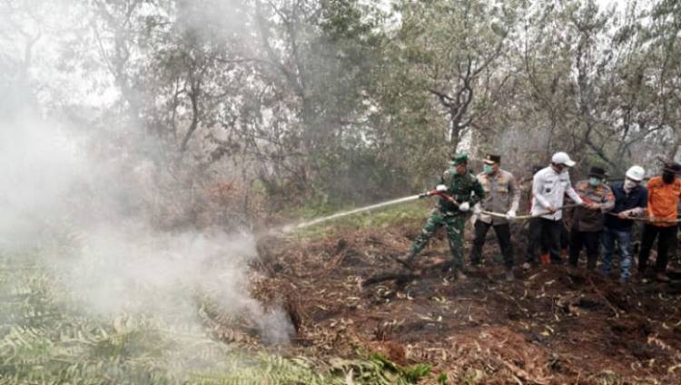 Kapolda Riau dan Pangdam Tuanku Tambusai Bergabung dengan Personel Padamkan Api Karhutla di Pelalawan