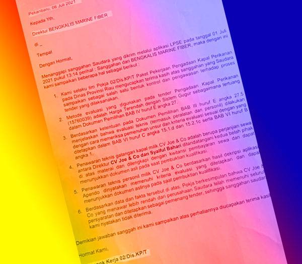 Kabiro PBJ Riau: Pemenang Lelang Pengadaan Kapal Perikanan Punya Surat Sewa Galangan Kapal