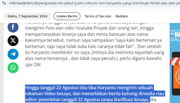 Sebut Berita Bohong, Redaksi riaueditor.com Sangkal Tudingan Dina di inforiauterkini.id