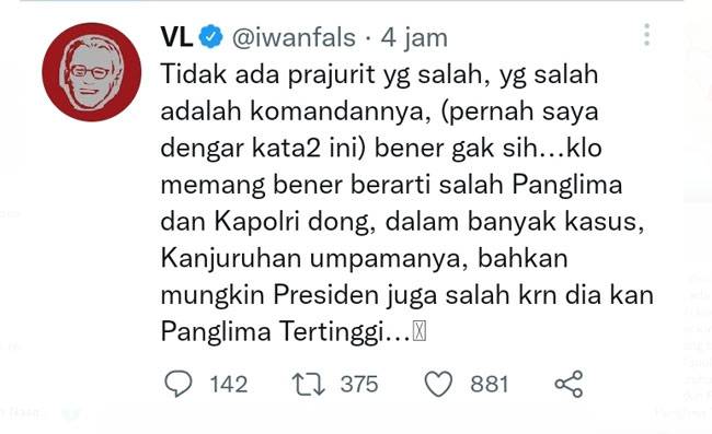 Iwan Fals Sentil Kapolri, Panglima TNI dan Presiden