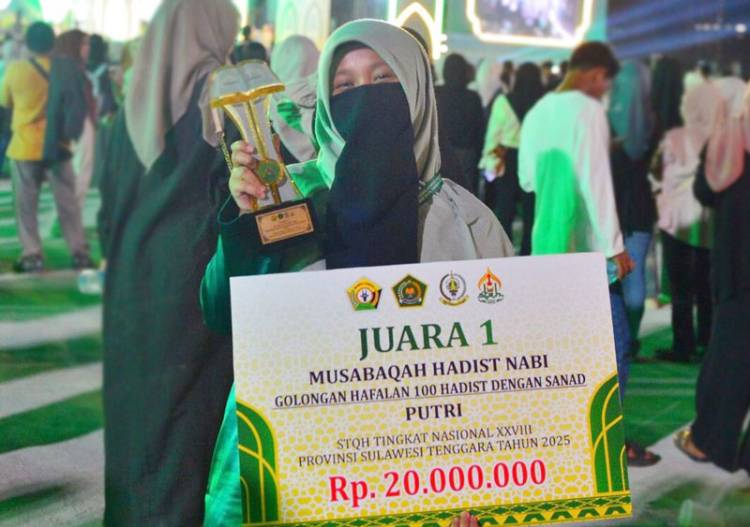 Juara I Hafalan 100 Hadits dengan Sanad Putri STQH Nasional XXVIII Kendari 2025, Nayya Melhanie Salsabila Harumkan Nama Bengkalis di Kancah Nasional