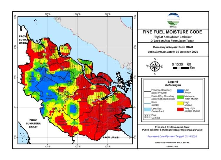 Jumlah Hotspot Riau Pagi Ini Naik Jadi 19 Titik, Sumatera 4.845, Udara Pekanbaru Sangat Tidak Sehat