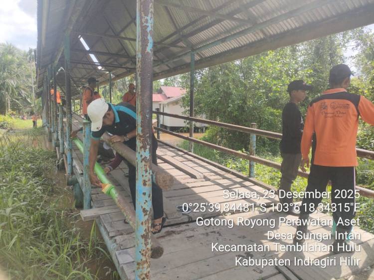 Pemdes dan Aparatur Desa Sungai Intan Goro Pengecatan Jembatan Lintas Desa