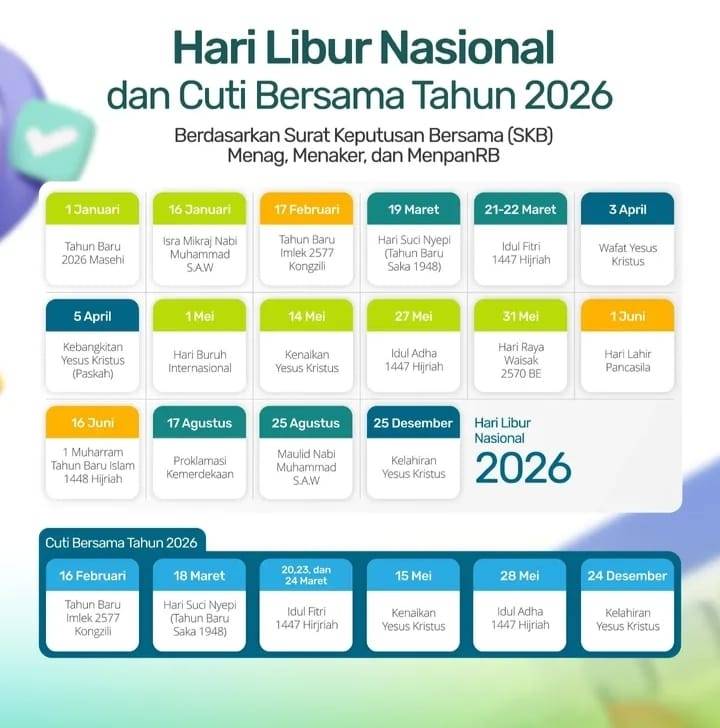 Catat! Ini Libur Nasional dan Cuti Bersama 2026