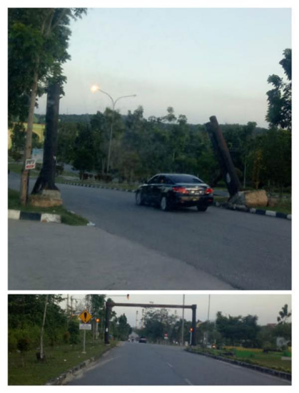 Portal KM 55 Roboh, Dinas PUPR dan Dishub Pelalawan Dinilai Tutup Mata 