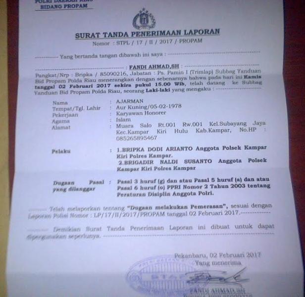 Keluarga Pelaku Pelecehan Seksual Lapor Dua Oknum Polisi di Kampar ke Propam Polda Riau