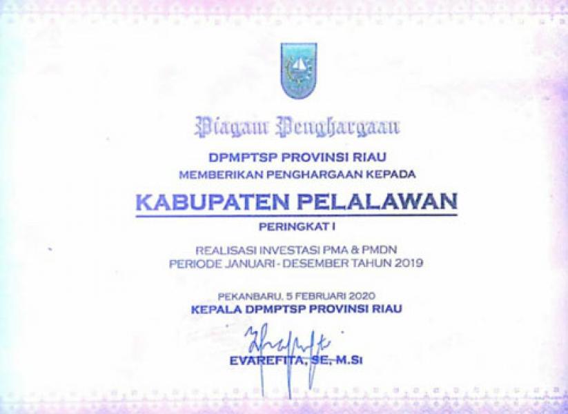 3 Tahun Beruntun Realisasi Investasi PMA dan PMDN Pelalawan Terbesar se Riau 