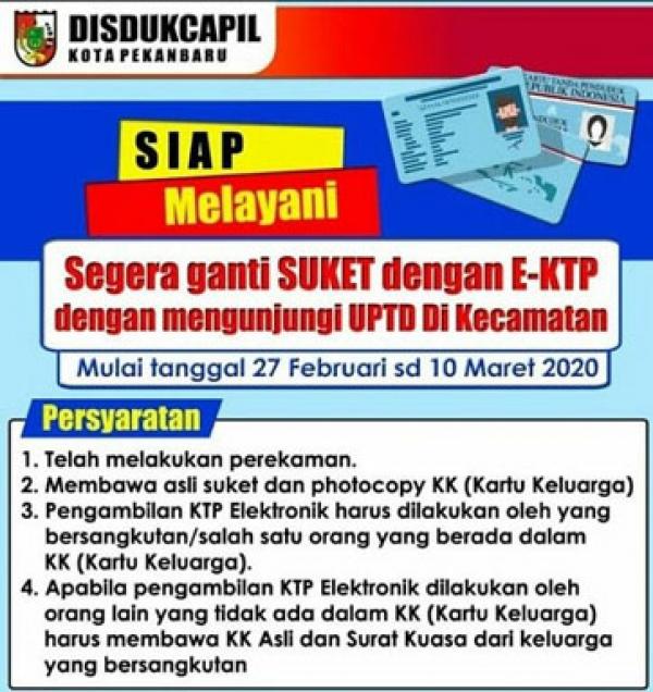 Warga Pekanbaru Kini Sudah Bisa Ganti Suket Menjadi KTP Elektronik