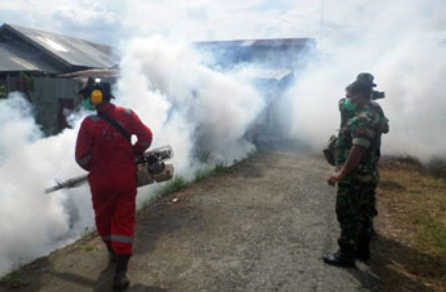 Cegah DBD Kodim 0314/Inhil Bersama Dinas Kesehatan Laksanakan Fogging
