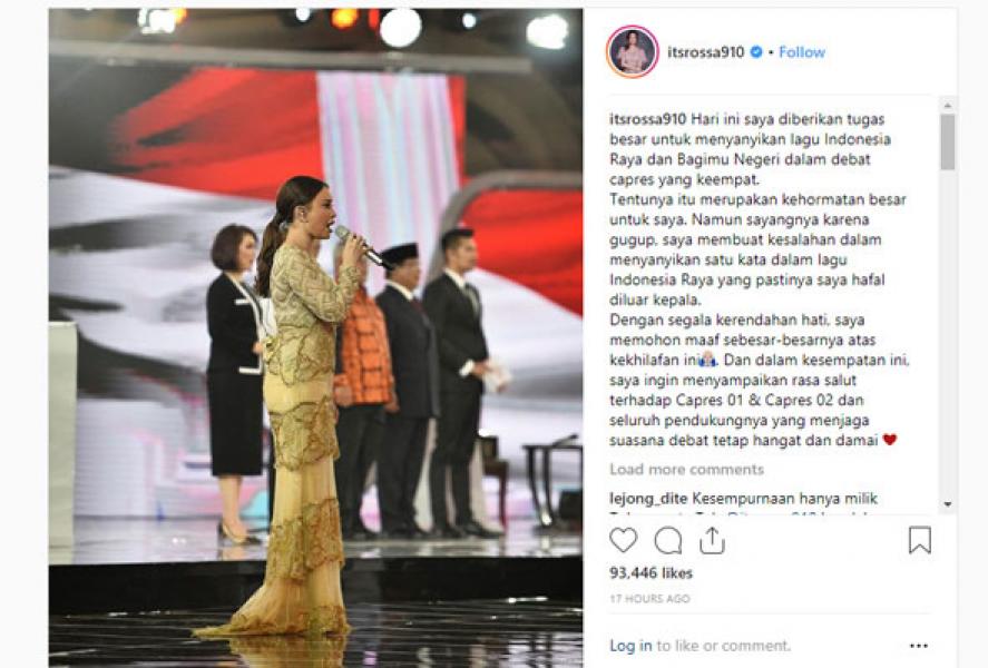 Rossa Salah Lirik Saat Nyanyikan �Indonesia Raya� di Debat Pilpres