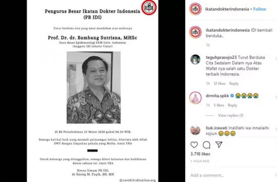 IDI Berduka, Guru Besar FKM UI Prof Bambang Sutrisna Meninggal Diduga karena Covid-19