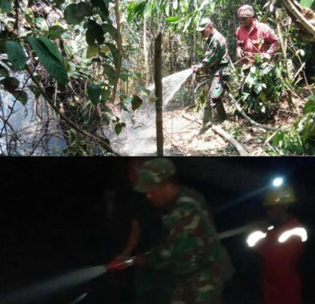 Koramil 15/KK Kodim 0313/Kpr Pemadamkan Karhutla Siang-Malam, Lindungi Lahan Warga