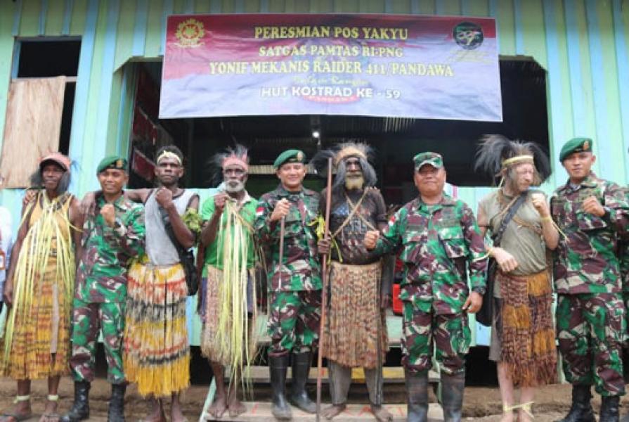 Resmikan Pos Yakyu, Dansatgas Yonif MR 411 Kostrad: Kado HUT Kostrad ke-59, TNI dan Warga Papua Bersatu Jaga NKRI