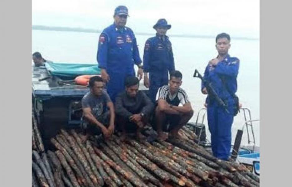 Ditpolair Polda Riau Tangkap Kapal Bermuatan Ribuan Batang Kayu Bakau Ilegal Tujuan Malaysia