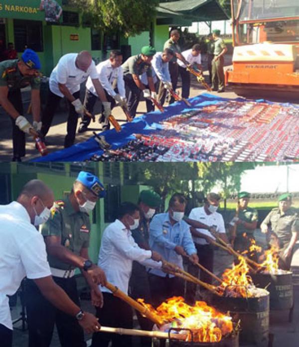 TNI Musnahkan 162,03 Kg Ganja Kering dan 1.687 Miras di Papua