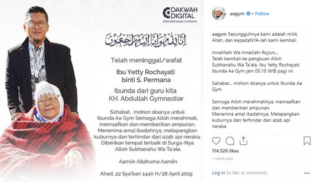 Ibunda Aa Gym Meninggal Dunia