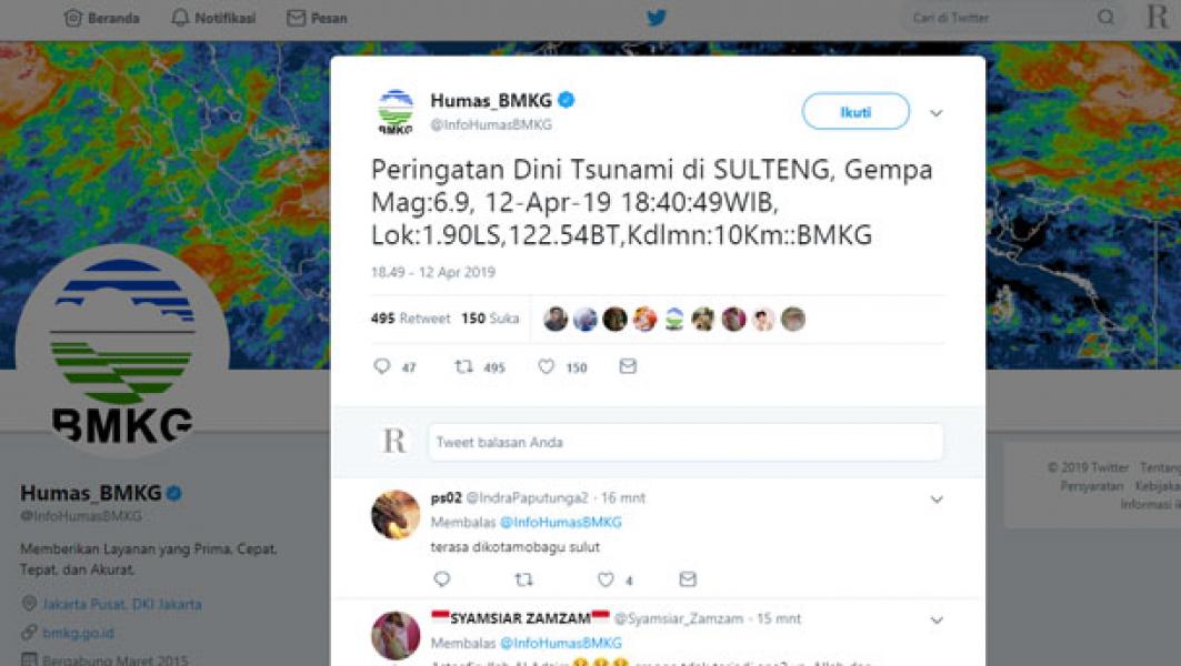 Peringatan Dini: Gempa M 6,9 di Sulteng Berpotensi Tsunami