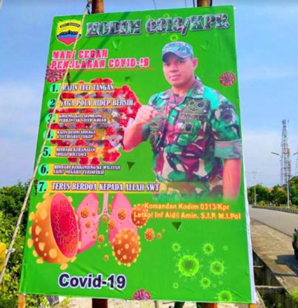 Lawan dan Putus Mata Rantai Covid 19, Koramil 02 Rambah Pasang Spanduk Imbauan 