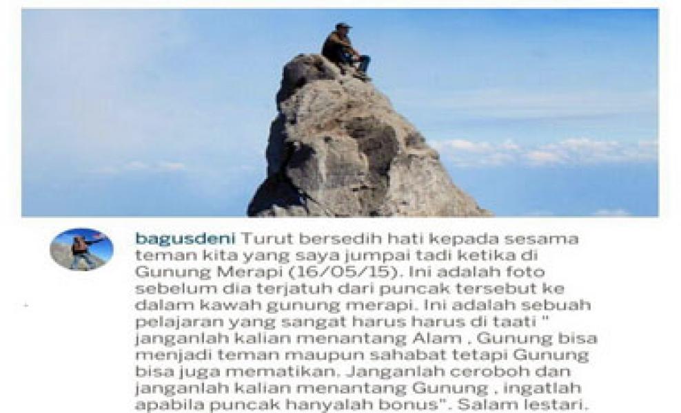 Sebelum Jatuh ke Kawah, Eri Selfie di Puncak Merapi