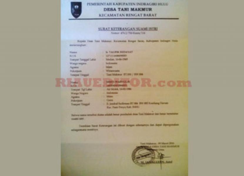 Palsukan Data Pernikahan, Sekdes Tani Makmur Diperiksa Polres Inhu