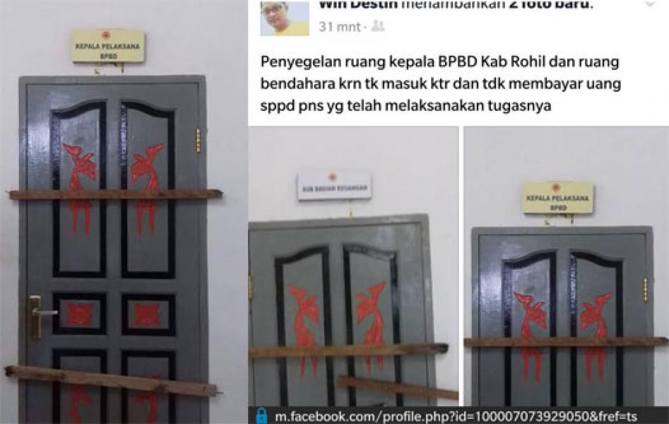 Oknum ASN Rohil Palang Ruangan Kadis dan Keuangan, Lalu Diunggah ke Facebook