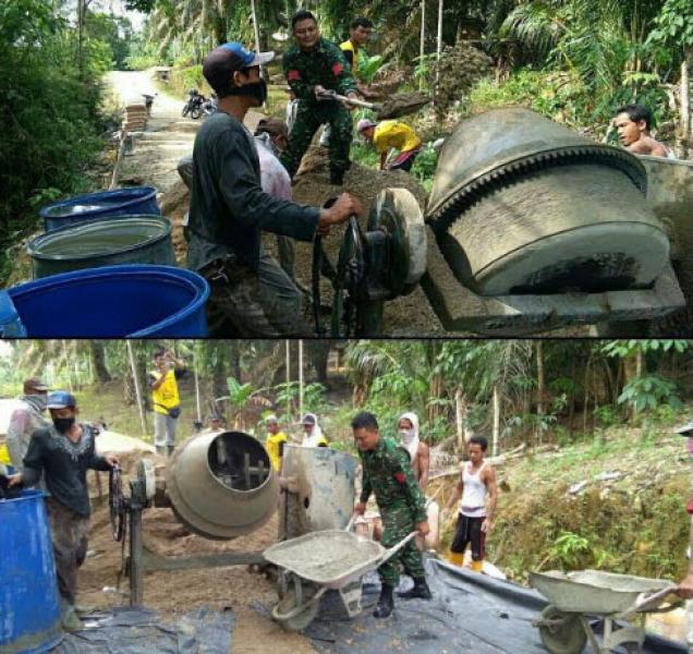 Babinsa Rengat Barat, Upayakan Infrastruktur Pembangunan Jalan Di Desa
