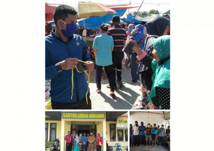 Bagi-bagi Masker dan Handsanitizer di Bandar Seikijang, Dewan Ini Sampaikan Keluhan Warga ke Kades dan Lurah 