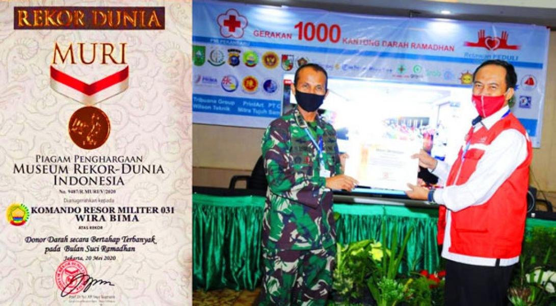 Kumpulkan 2.442 Kantong Darah, Korem 031/Wira Bima Terima Piagam Penghargaan Rekor Dunia