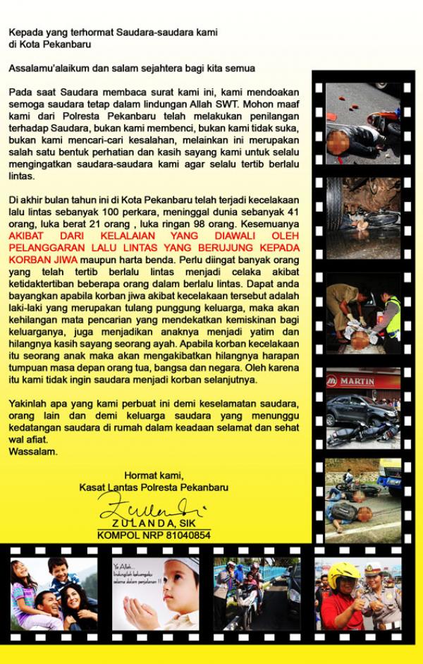 Hari Ke Sembilan Ops Patuh, Sat Lantas Pekanbaru Beri Surat Terbuka