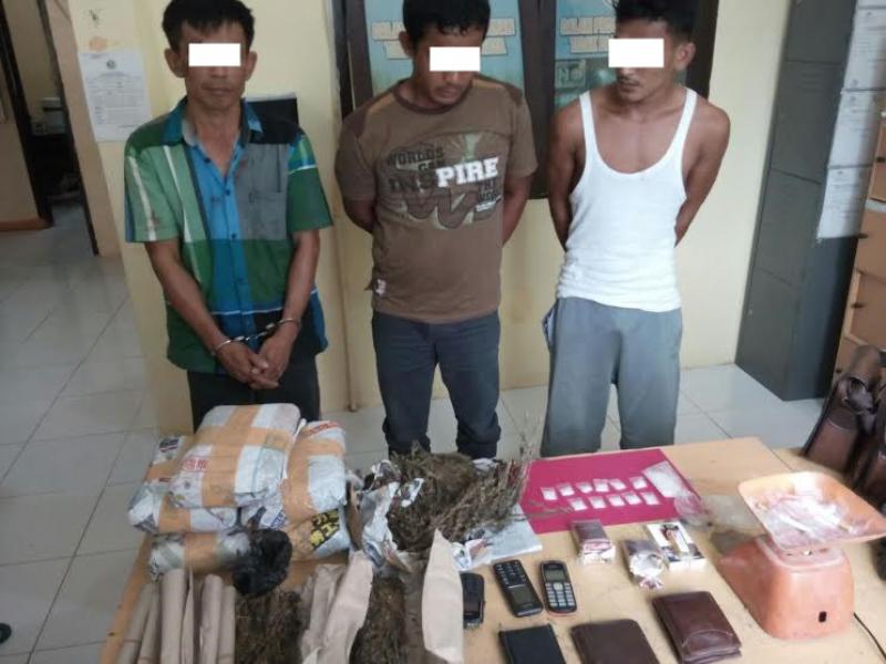 Polres Rohul Bekuk 3 Pengedar Narkoba, 6 Kg Ganja dan 25,10 Gram Sabu Disita