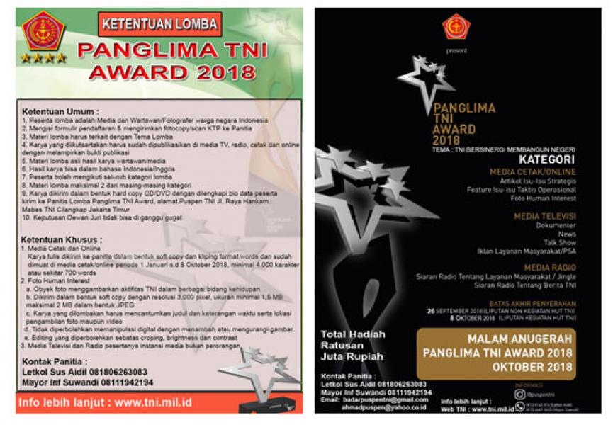 TNI Gelar Lomba Karya Jurnalistik Panglima TNI Award 2018
