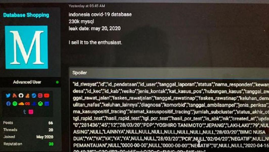 230 Ribu Data Warga RI terkait Corona Dijual di Forum Hacker