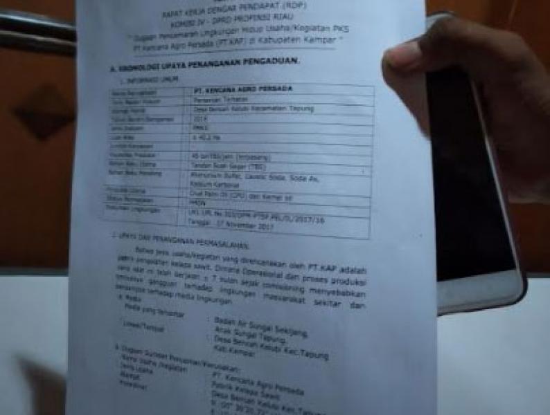 PKS PT KAP Dilaporkan Cemarkan Lingkungan, DPRD Riau Gelar RDP 