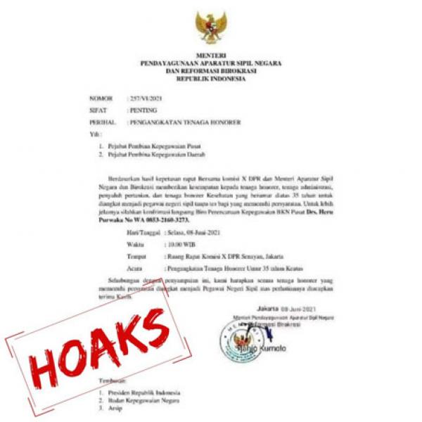 Kementerian PANRB Imbau Masyarakat Waspadai Beredarnya Surat Palsu Pengangkatan Honorer