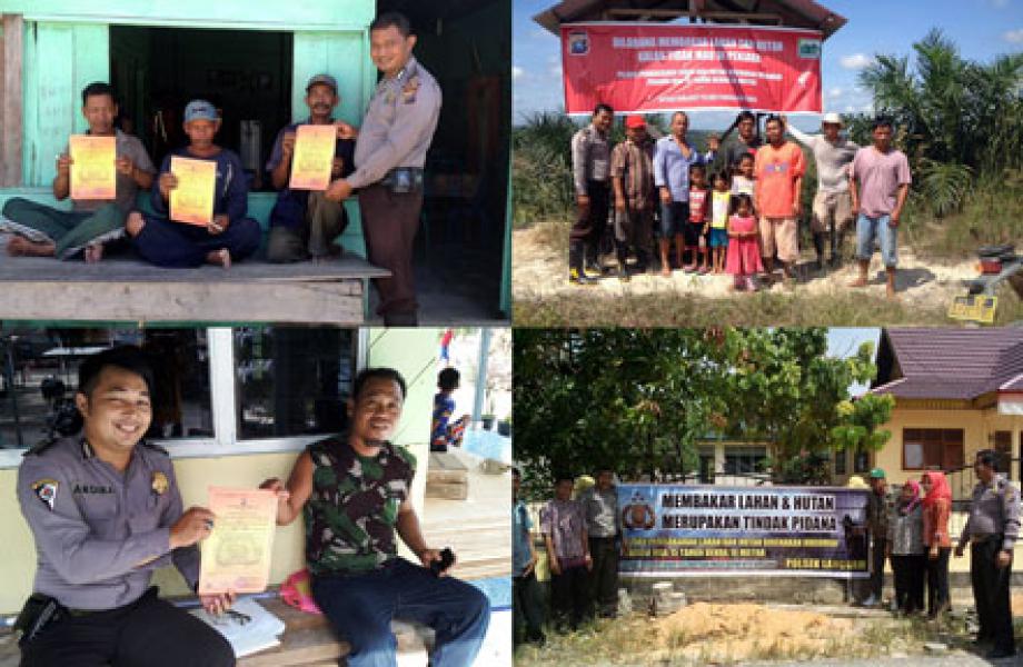 Bhabinkamtibmas Desa Kusuma dan Teluk Meranti Pasang Spanduk Larangan Membakar Hutan